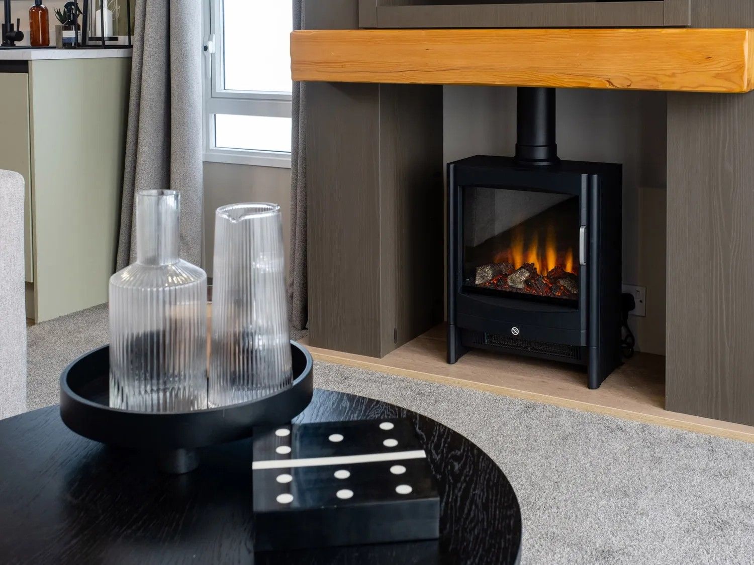 Woodburning stove in Lodge at Fishpool Park